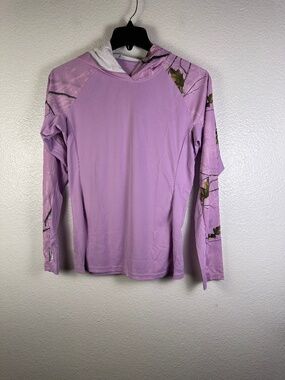 Loogu Women's Lavender Long-Sleeve Hooded Performance Tee. Sz L.